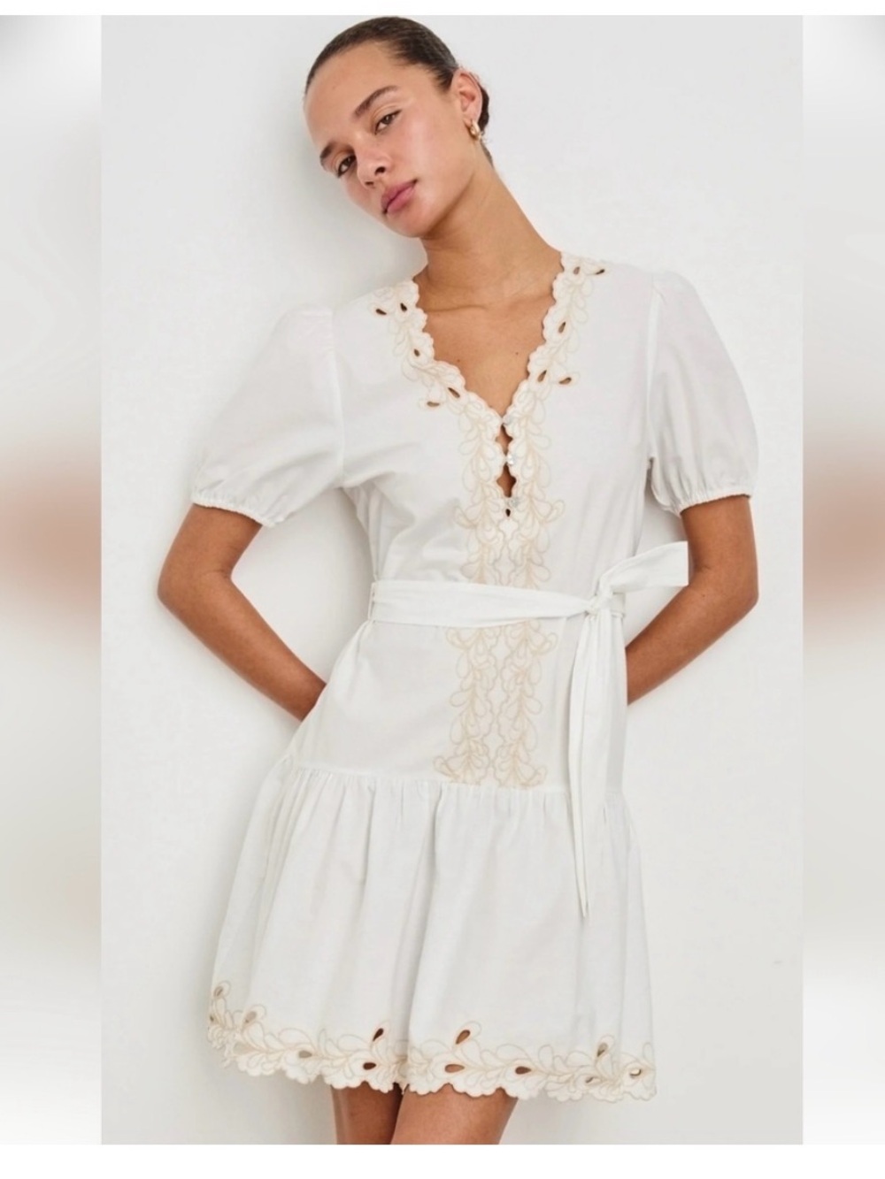 Rails White Eyelet Embroidered Tie-Waist Mini Dress